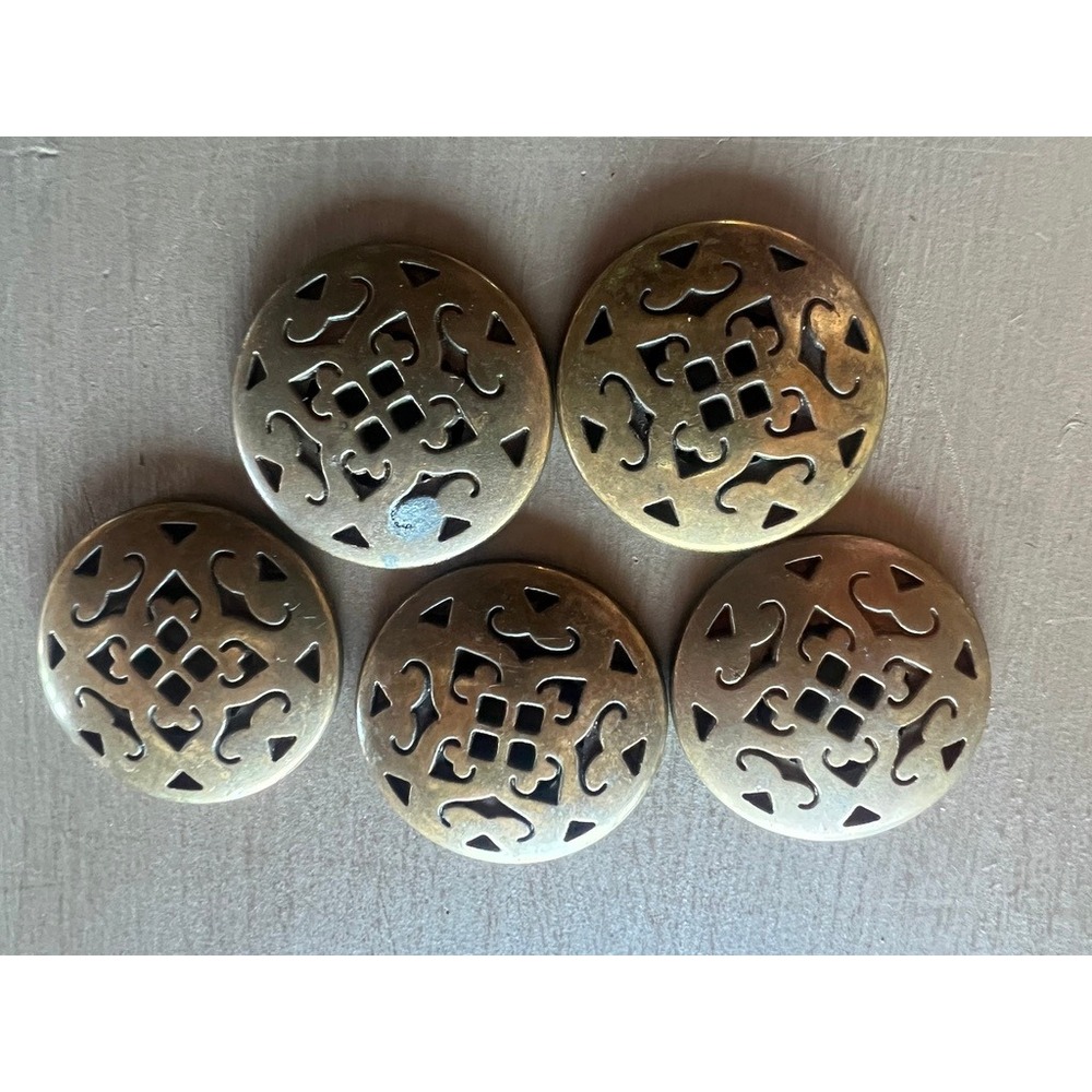 Filigree Metal Buttons 1" Antique Brass Openwork 5pc‎ Set